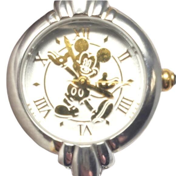 Disney Accessories - Disney Time Works Mickey Mouse Silver and Gold Metal Band Women's Watch